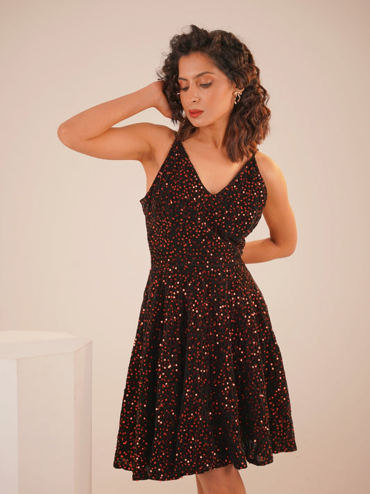 Velvet Rouge Noir Sequins Midi Dress