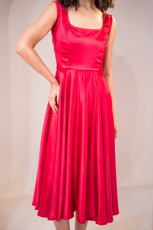 Crimson Radiance Red Satin Gown