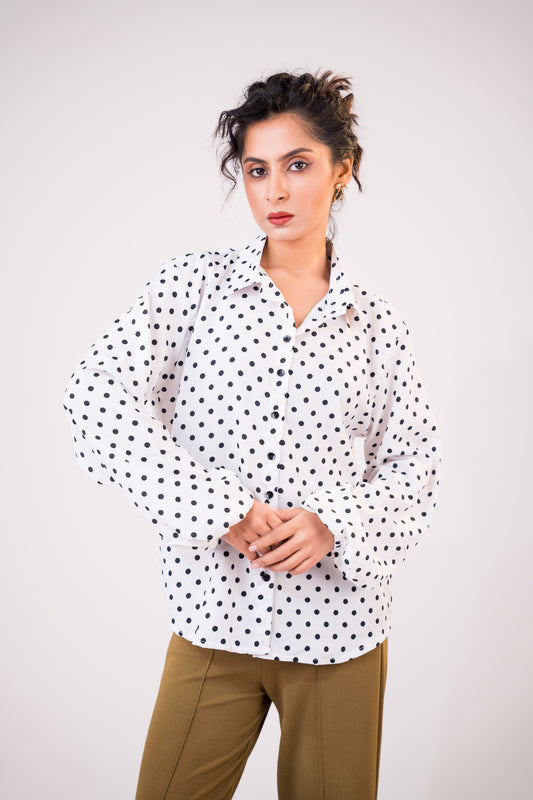 Polka Noir Crepe White Shirt