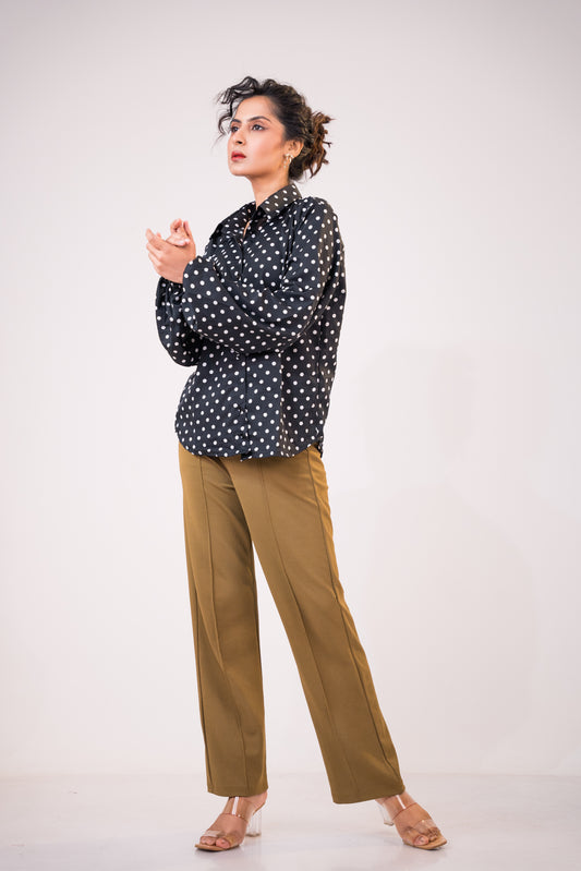 Polka Noir Crepe Black Shirt