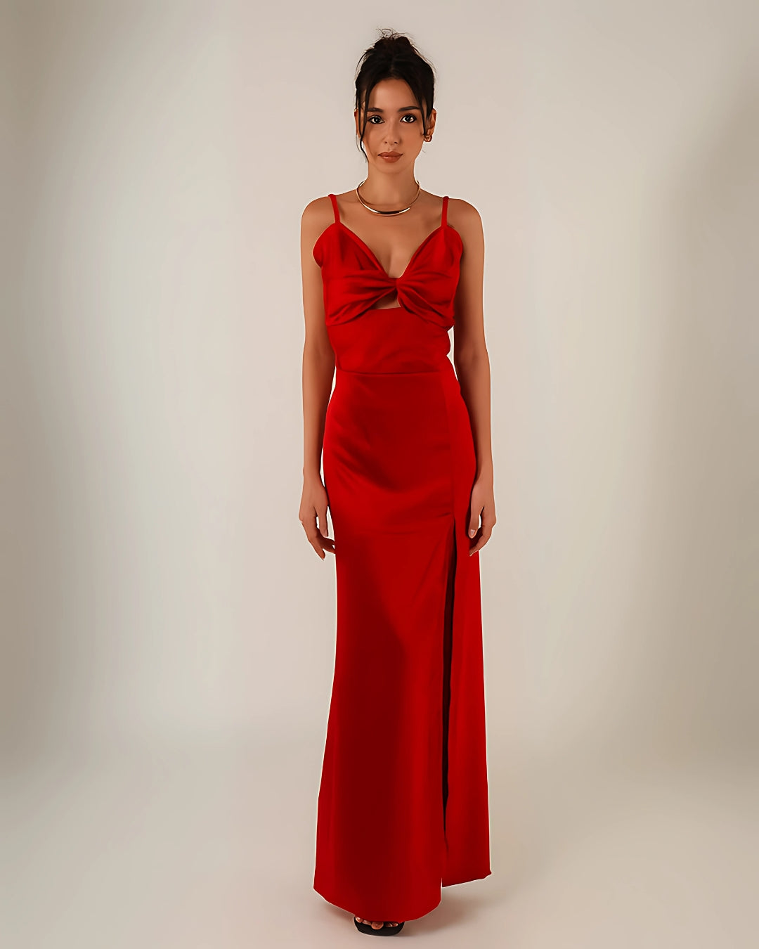 Crimson Temptation Red Slit Maxi Dress
