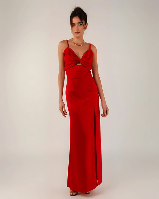 Crimson Temptation Red Slit Maxi Dress