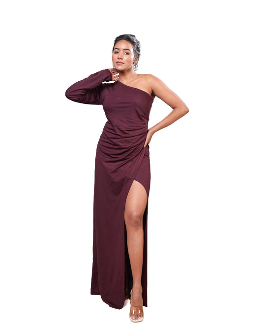 Plum Desire One-Shoulder Slit Bodycon Dress