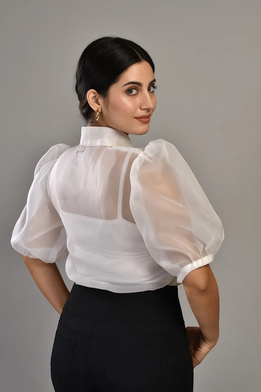 White Bow Puff Sleeve Top