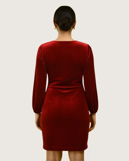 Draped V-Neck Velvet Mini Dress