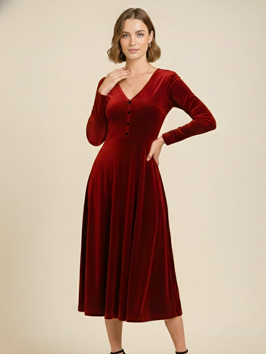 Crimson Velvet Classic Midi Dress