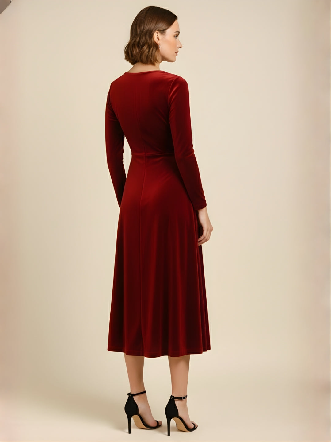 Crimson Velvet Classic Midi Dress