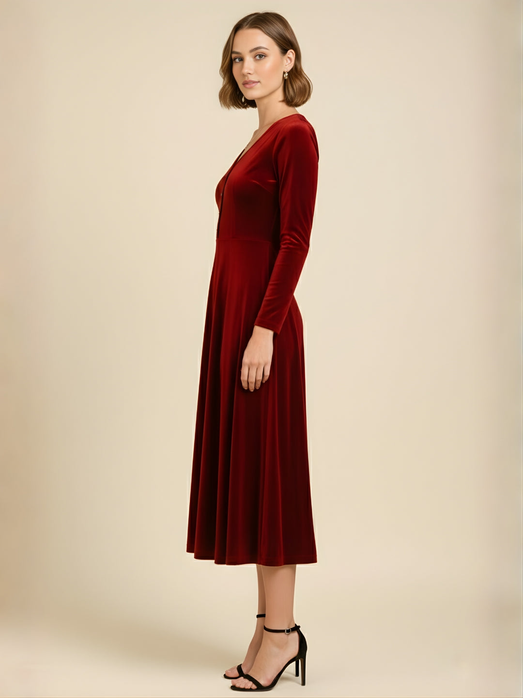 Crimson Velvet Classic Midi Dress
