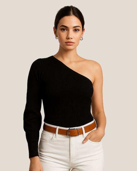 Puff Sleeve One Shoulder Top