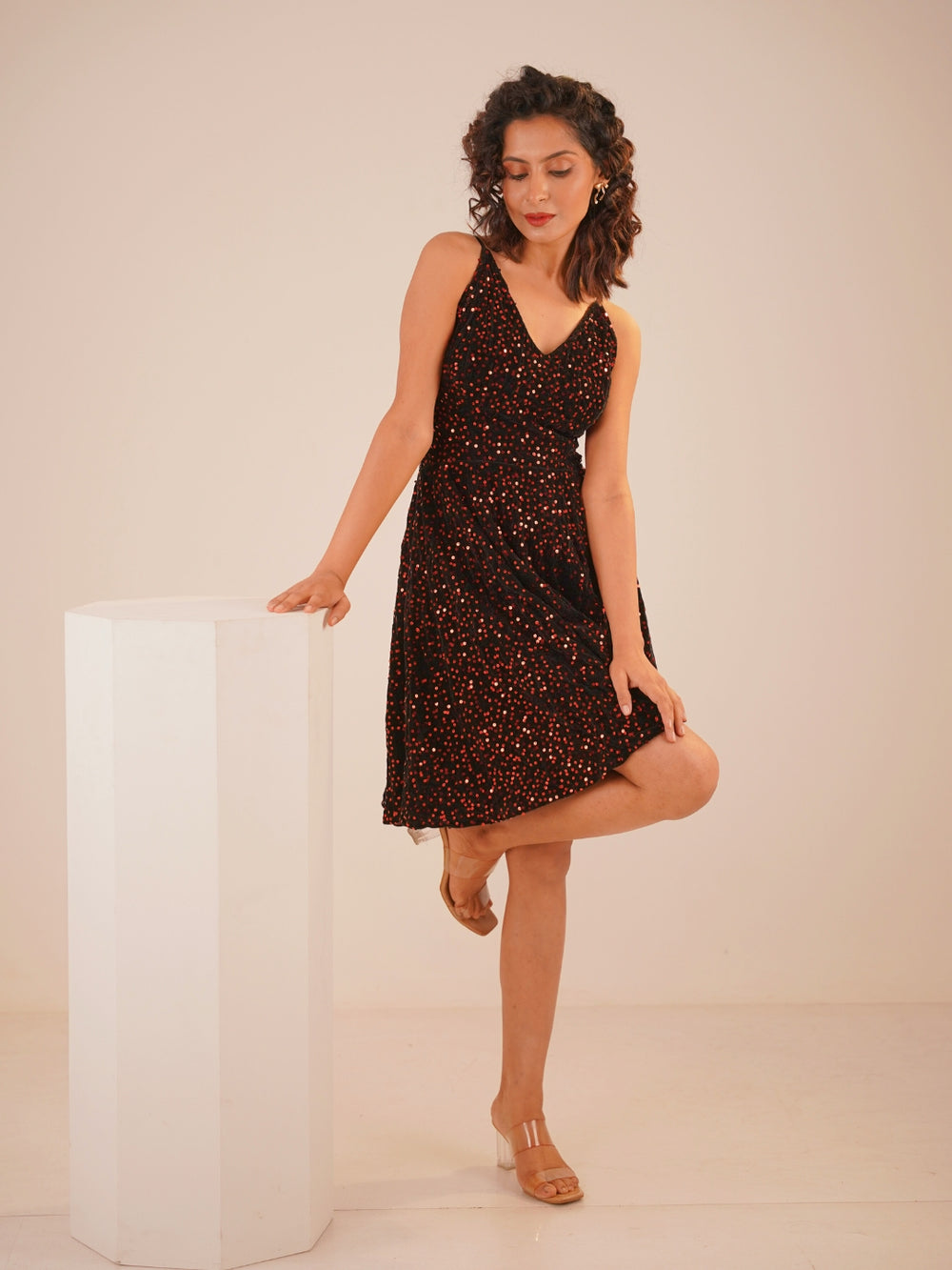 Velvet Rouge Noir Sequins Midi Dress