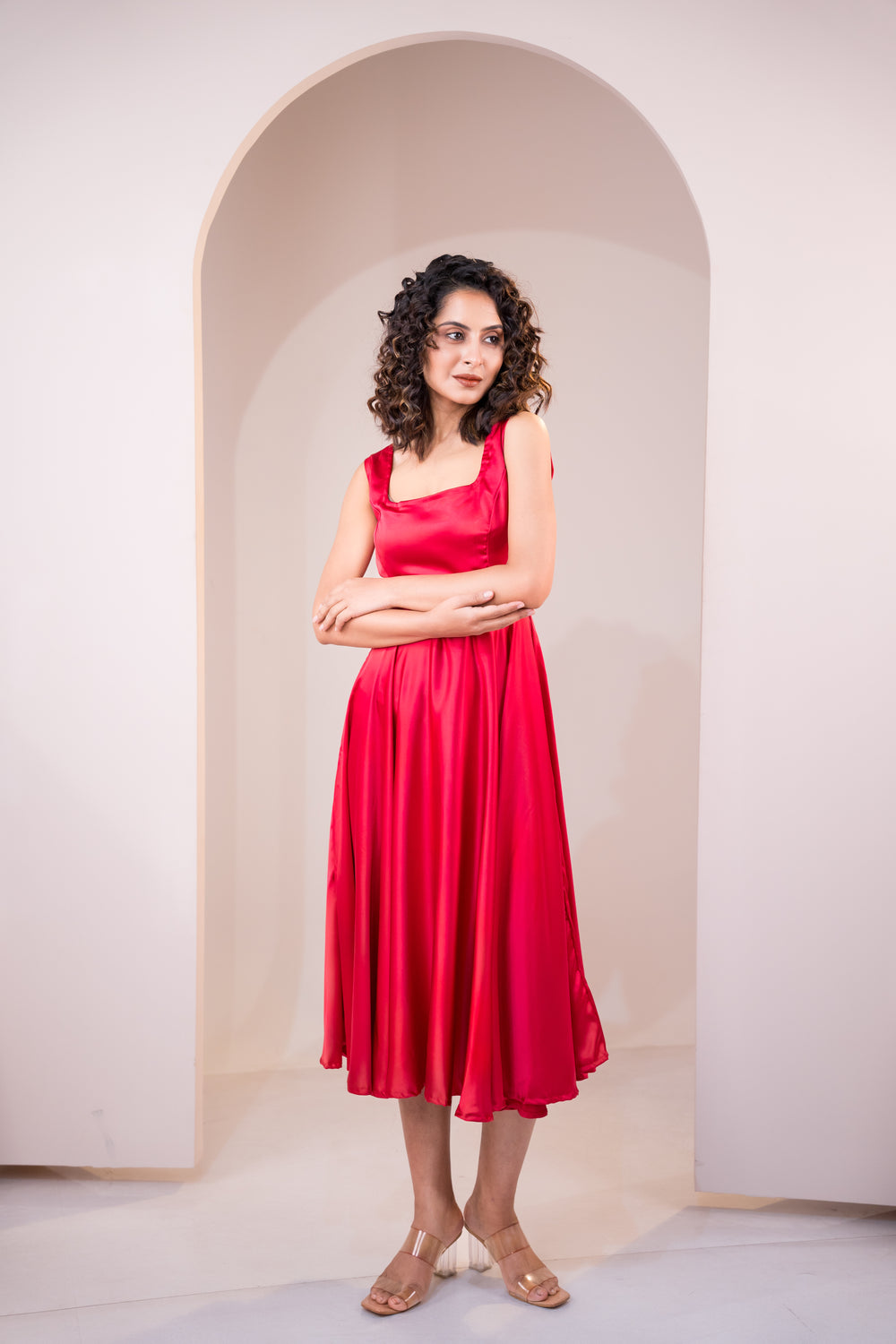 Crimson Radiance Red Satin Gown