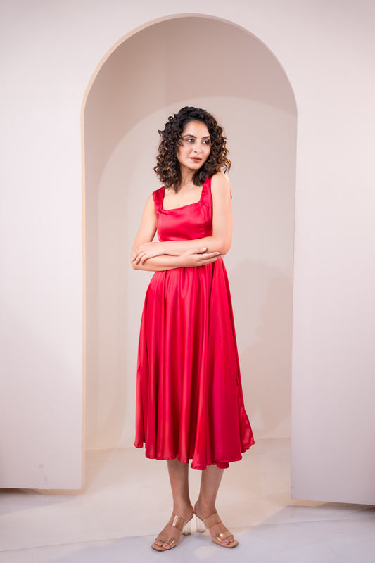 Crimson Radiance Red Satin Gown
