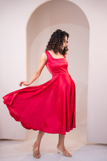 Crimson Radiance Red Satin Gown