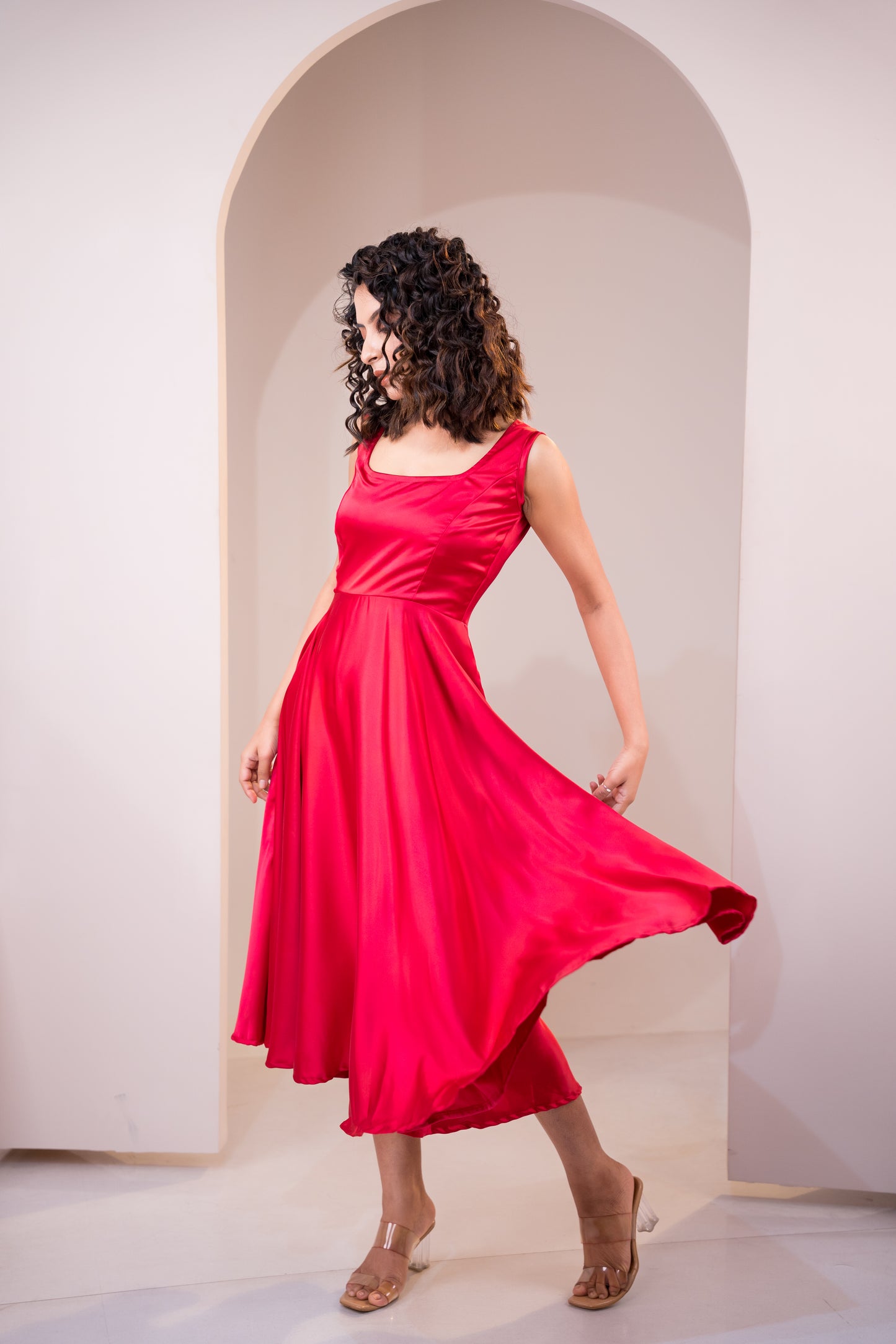 Crimson Radiance Red Satin Gown