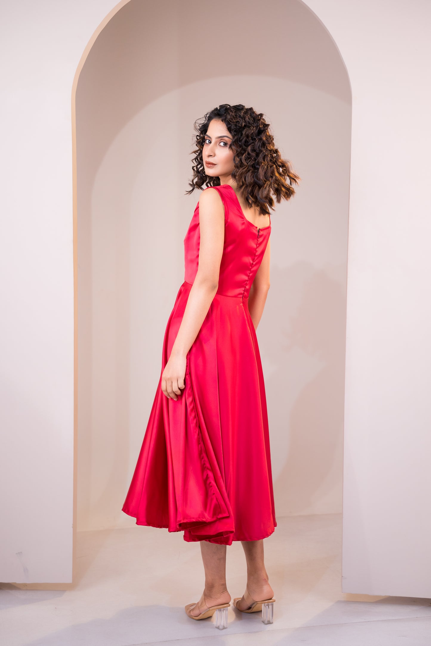 Crimson Radiance Red Satin Gown