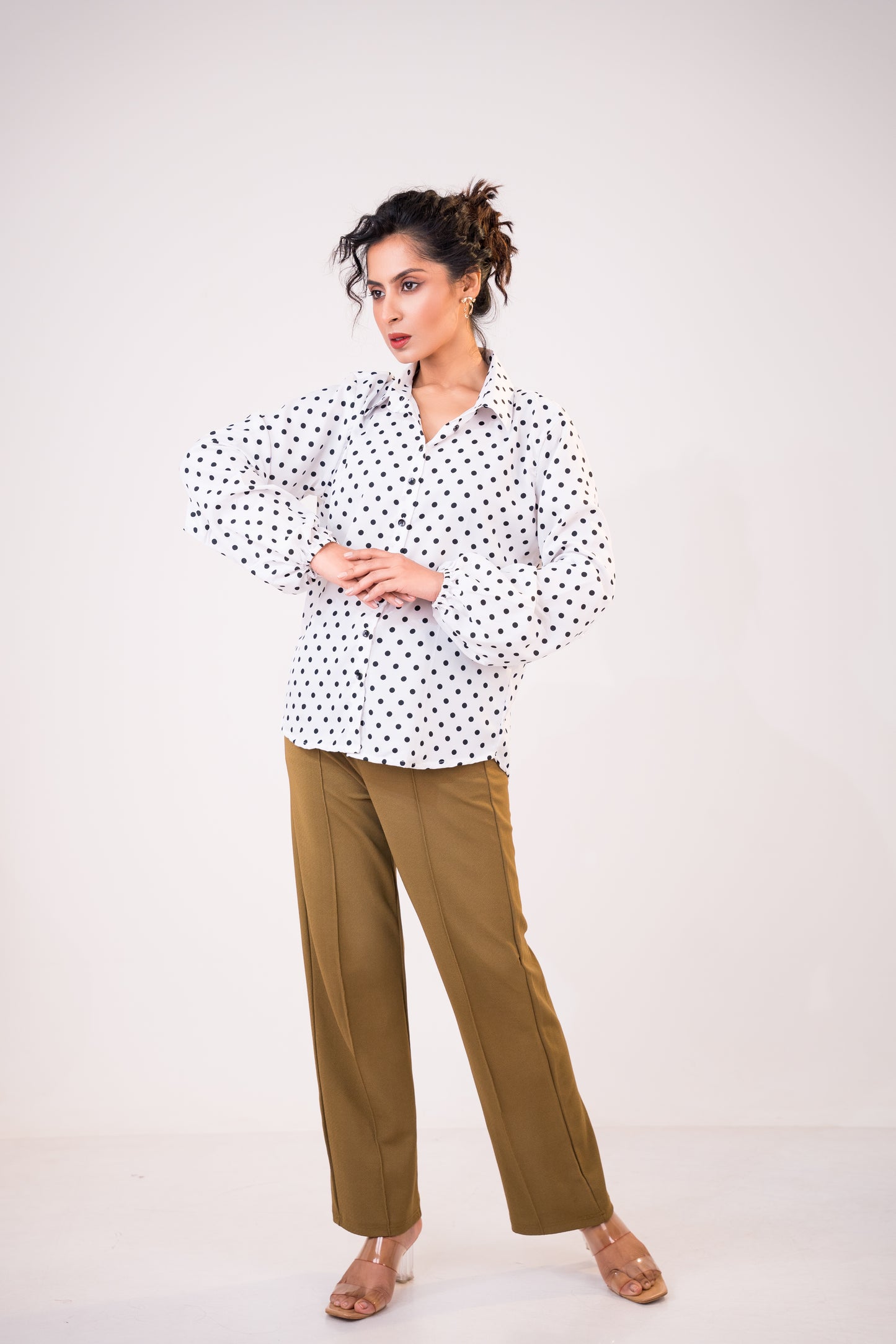 Polka Noir Crepe White Shirt
