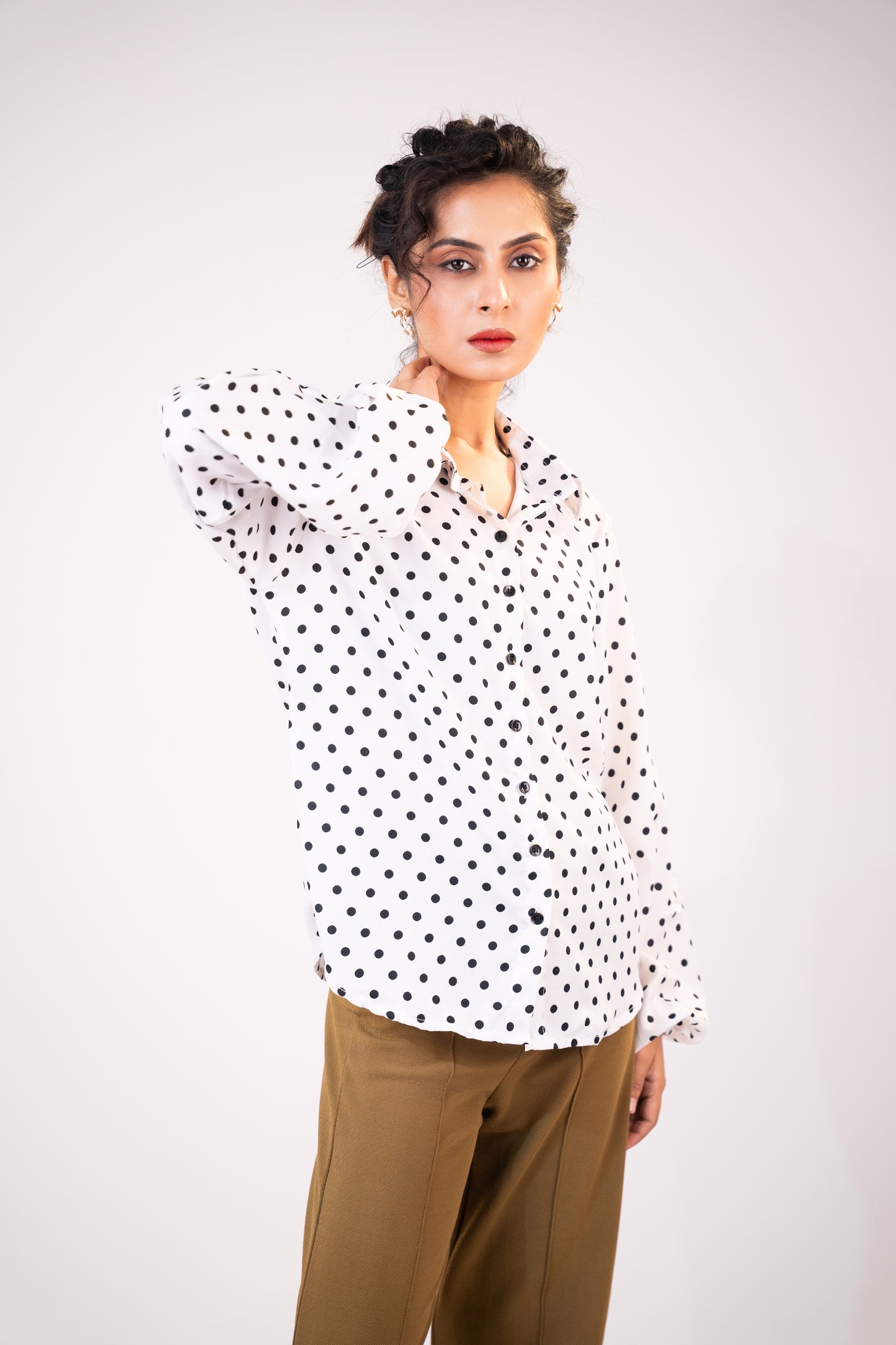 Polka Noir Crepe White Shirt
