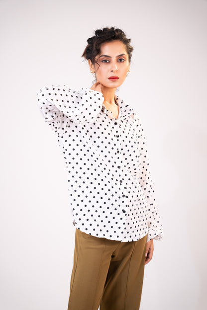 Polka Noir Crepe White Shirt