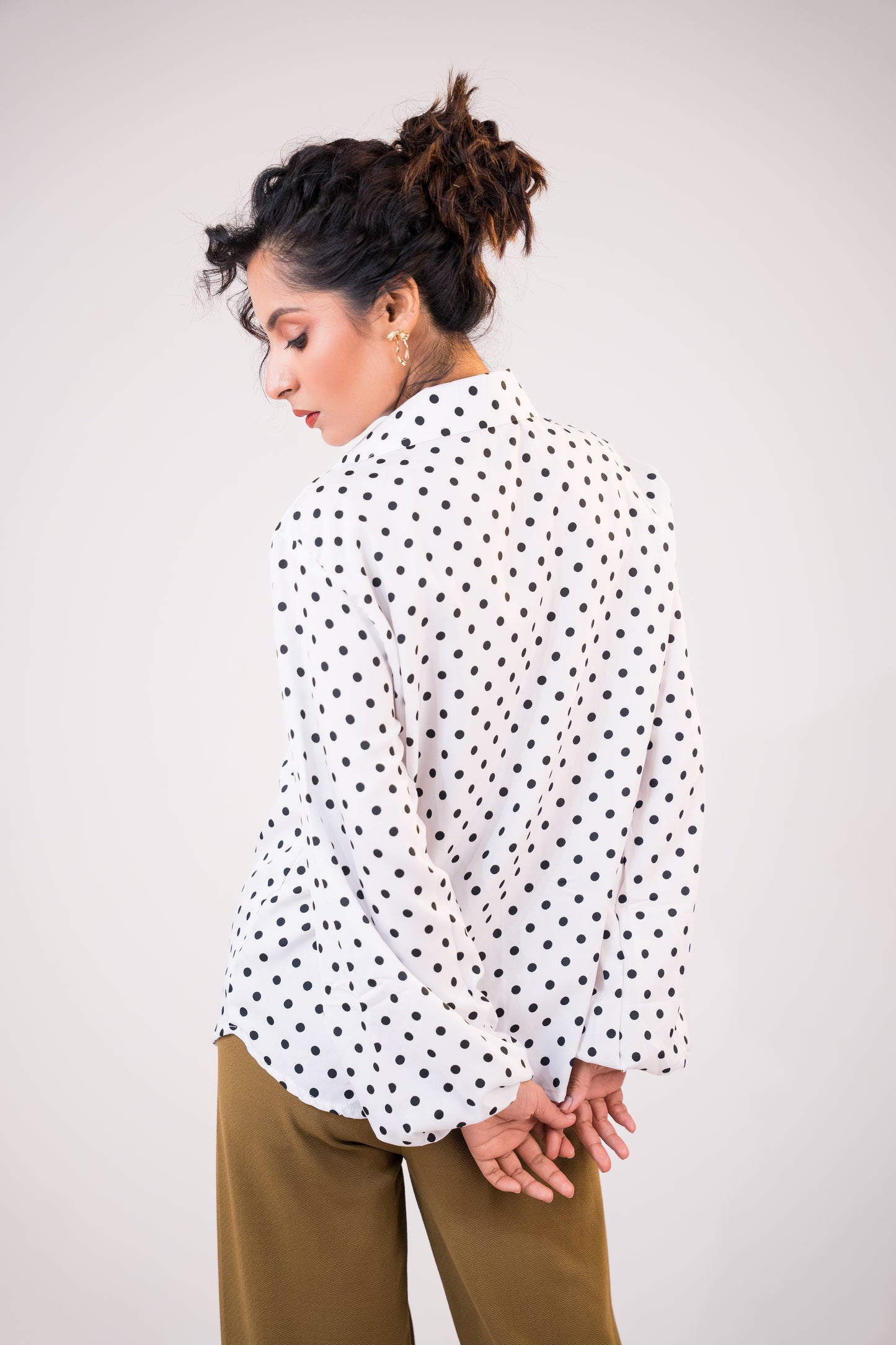 Polka Noir Crepe White Shirt