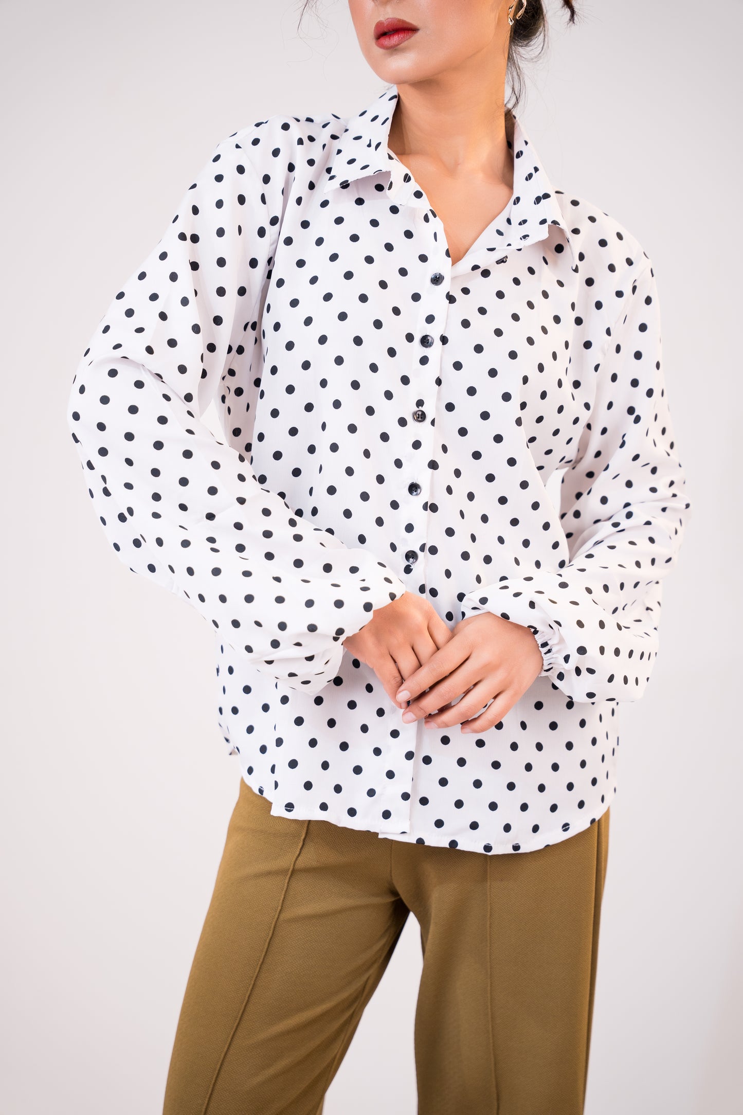 Polka Noir Crepe White Shirt