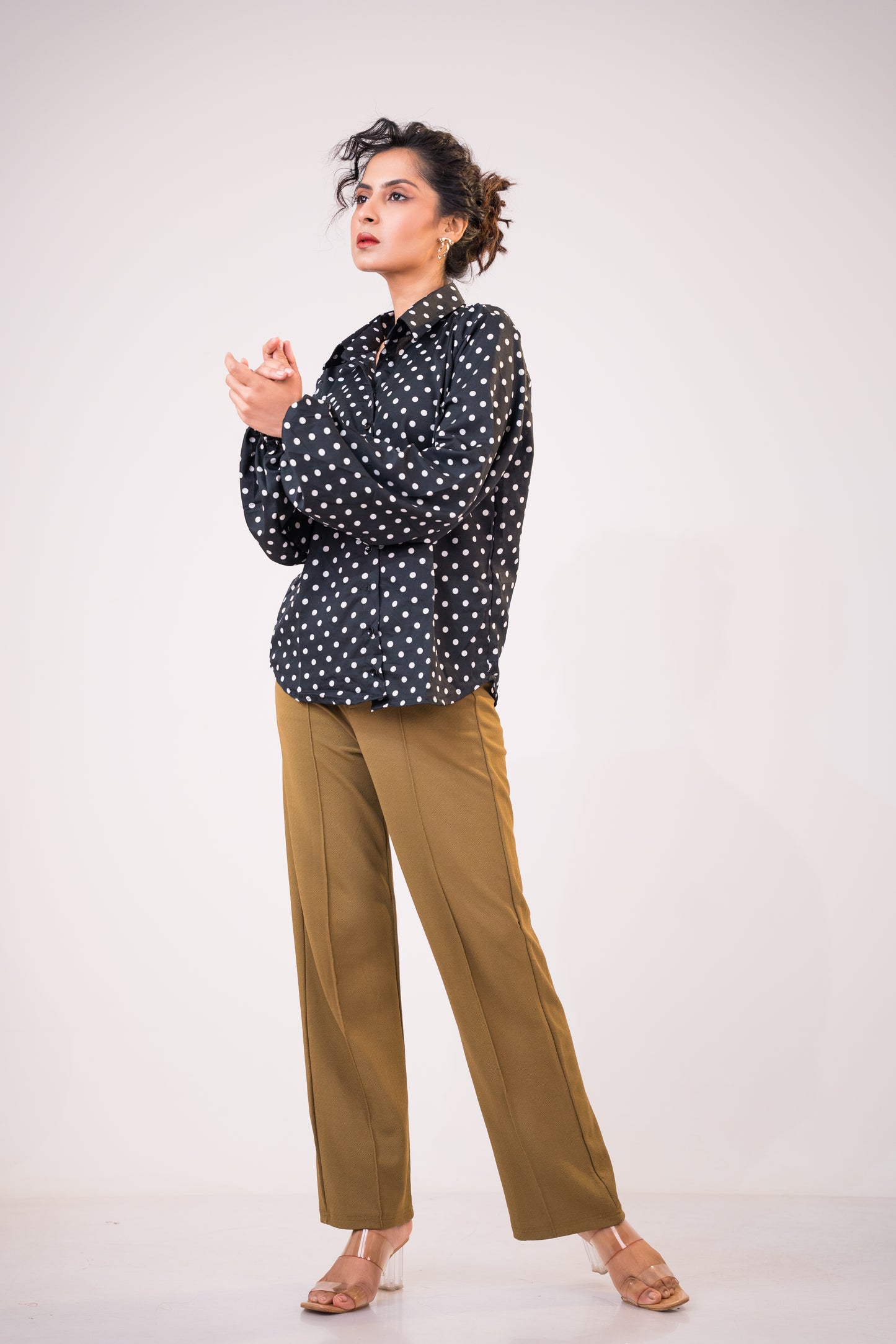 Polka Noir Crepe Black Shirt