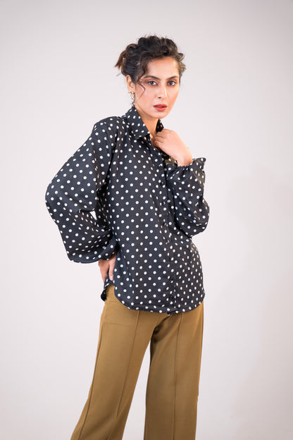 Polka Noir Crepe Black Shirt