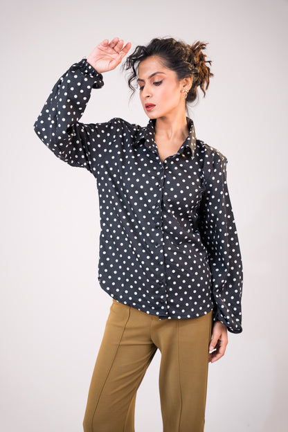 Polka Noir Crepe Black Shirt