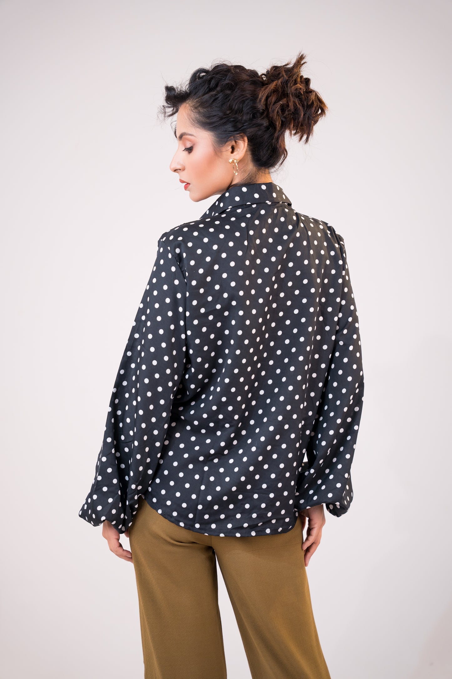 Polka Noir Crepe Black Shirt