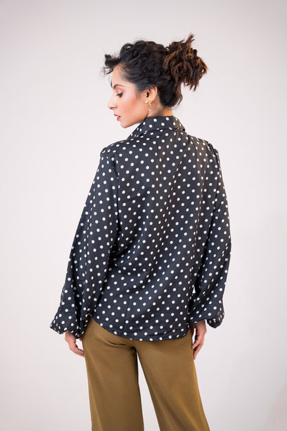 Polka Noir Crepe Black Shirt