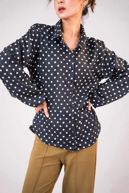 Polka Noir Crepe Black Shirt