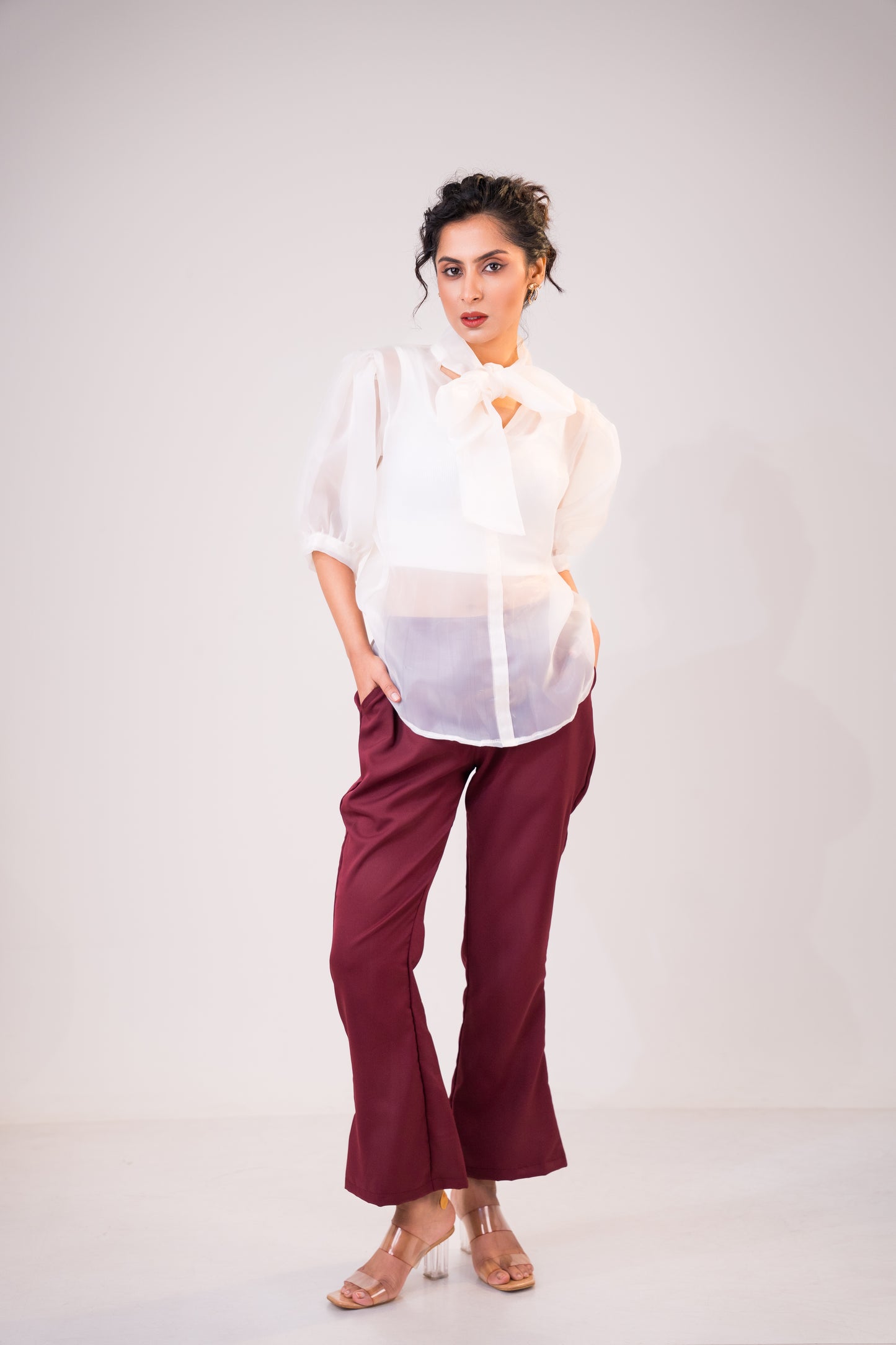 White Bow Puff Sleeve Top