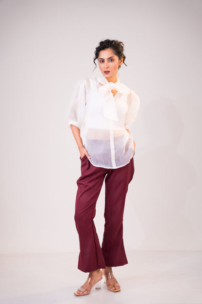 White Bow Puff Sleeve Top