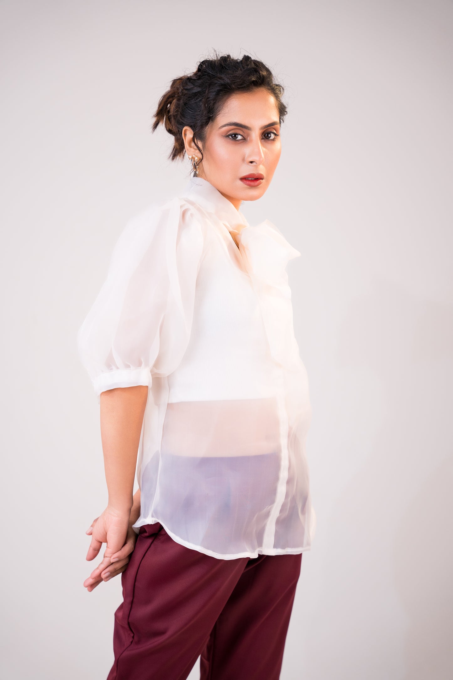 White Bow Puff Sleeve Top