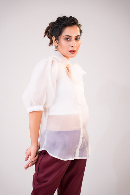 White Bow Puff Sleeve Top