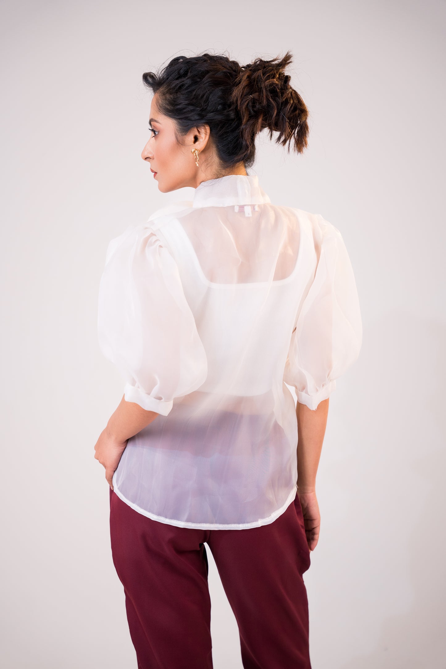White Bow Puff Sleeve Top