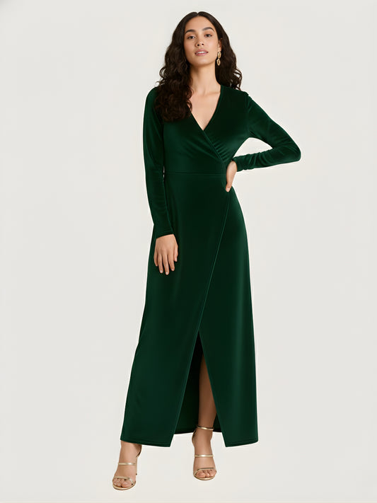 Dramatic Slit Emerald Velvet Dress