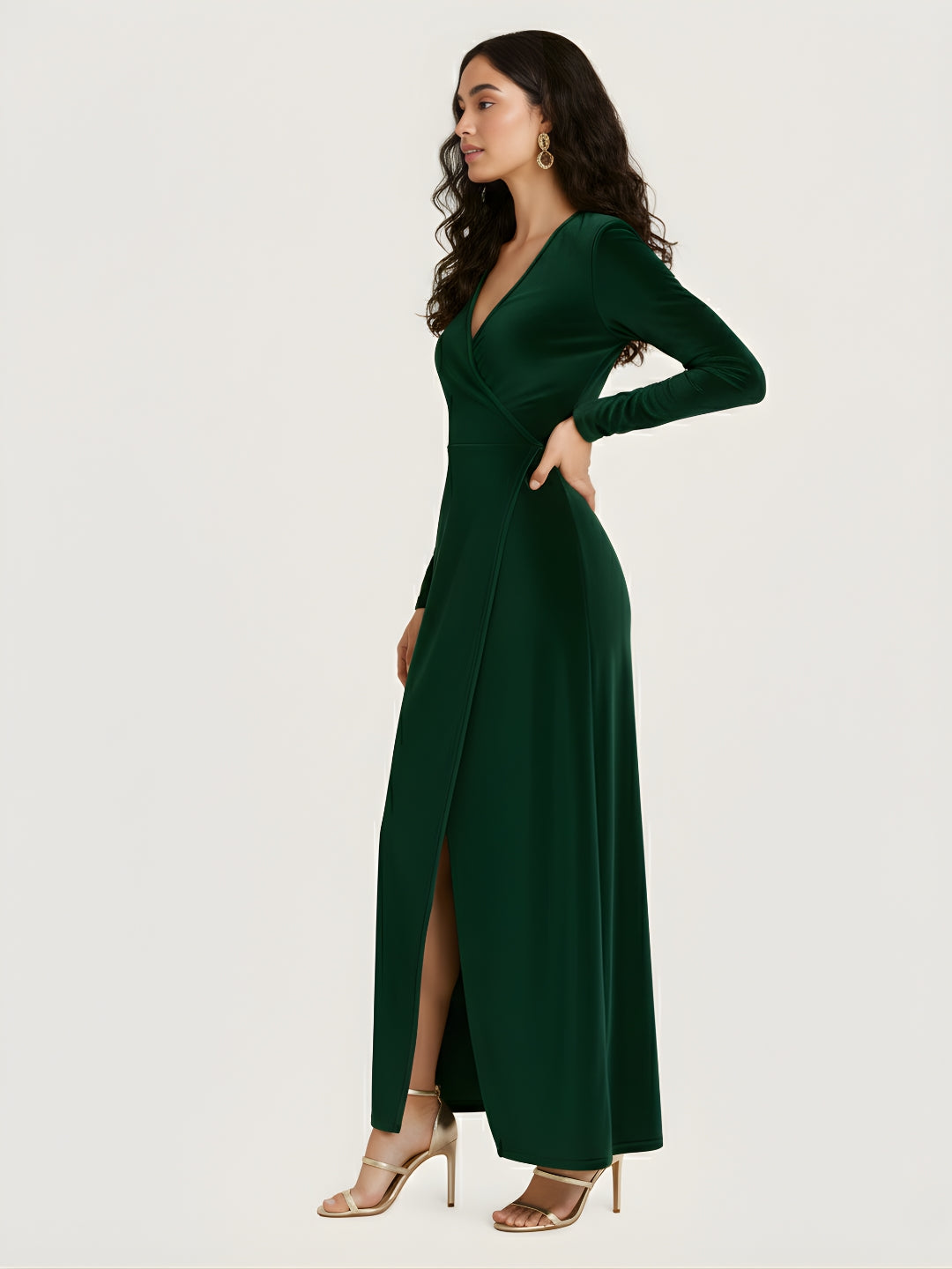 Dramatic Slit Emerald Velvet Dress