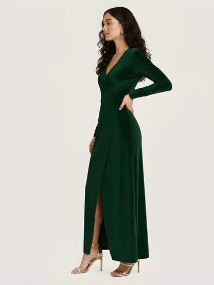 Dramatic Slit Emerald Velvet Dress