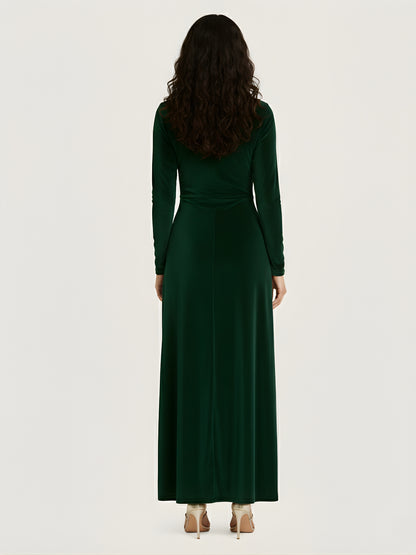 Dramatic Slit Emerald Velvet Dress