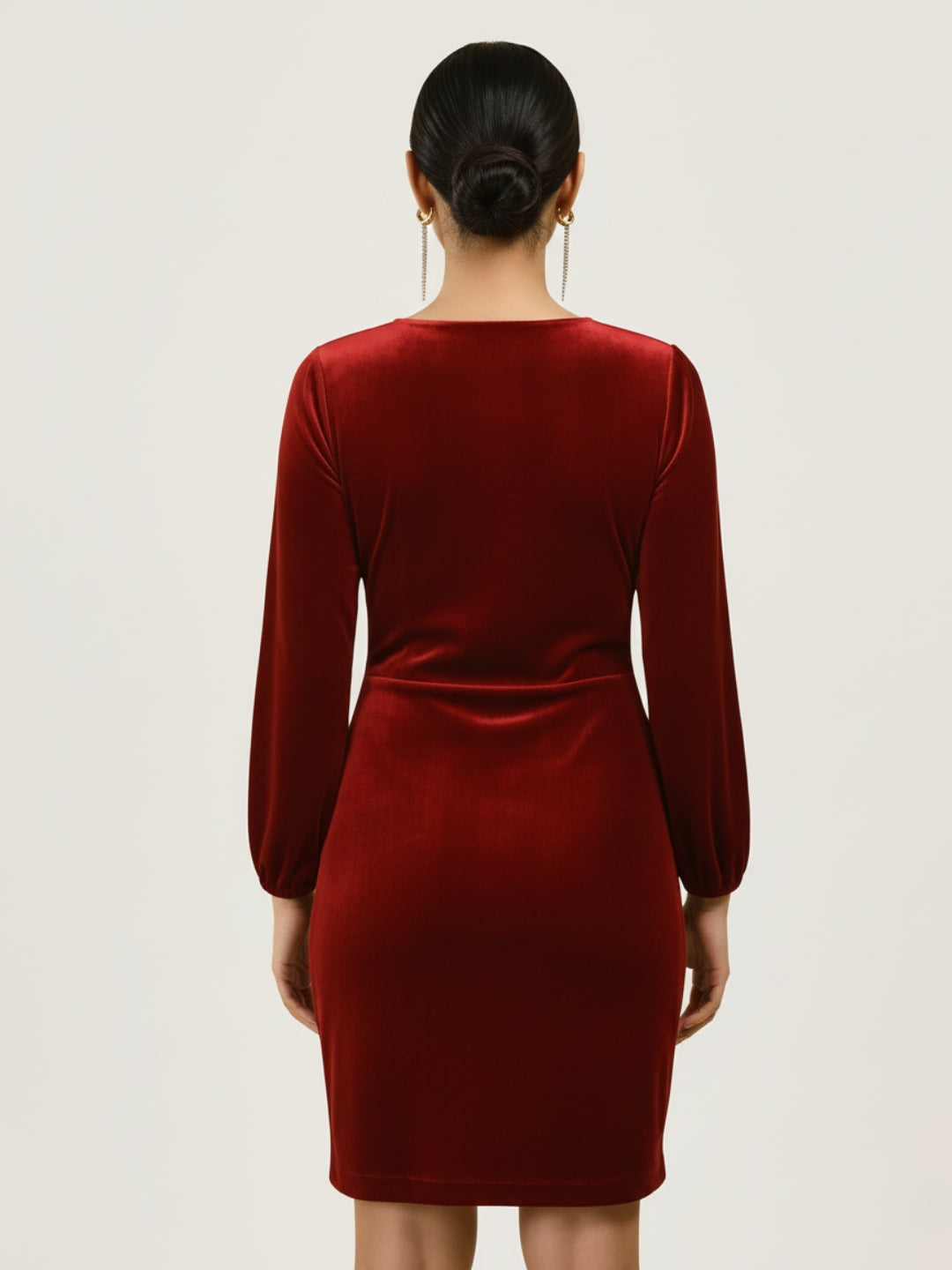 Draped V-Neck Velvet Mini Dress