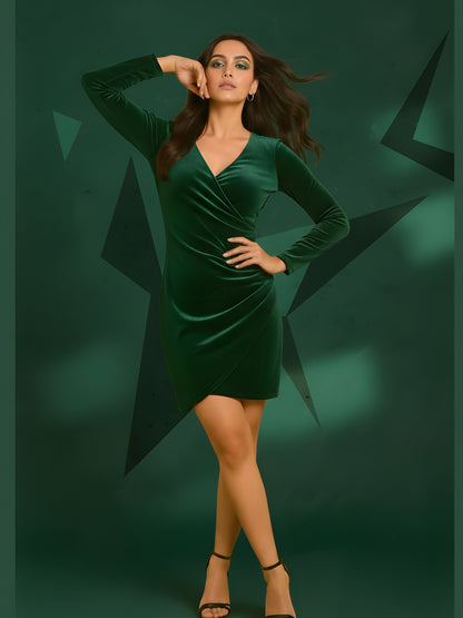 Evening Emerald Velvet Mini Dress