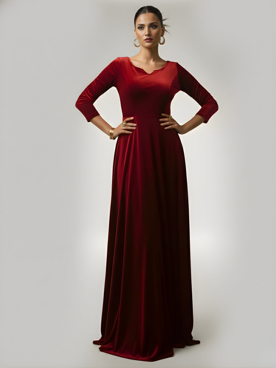 Imperial Maroon Velvet Floor Length Gown