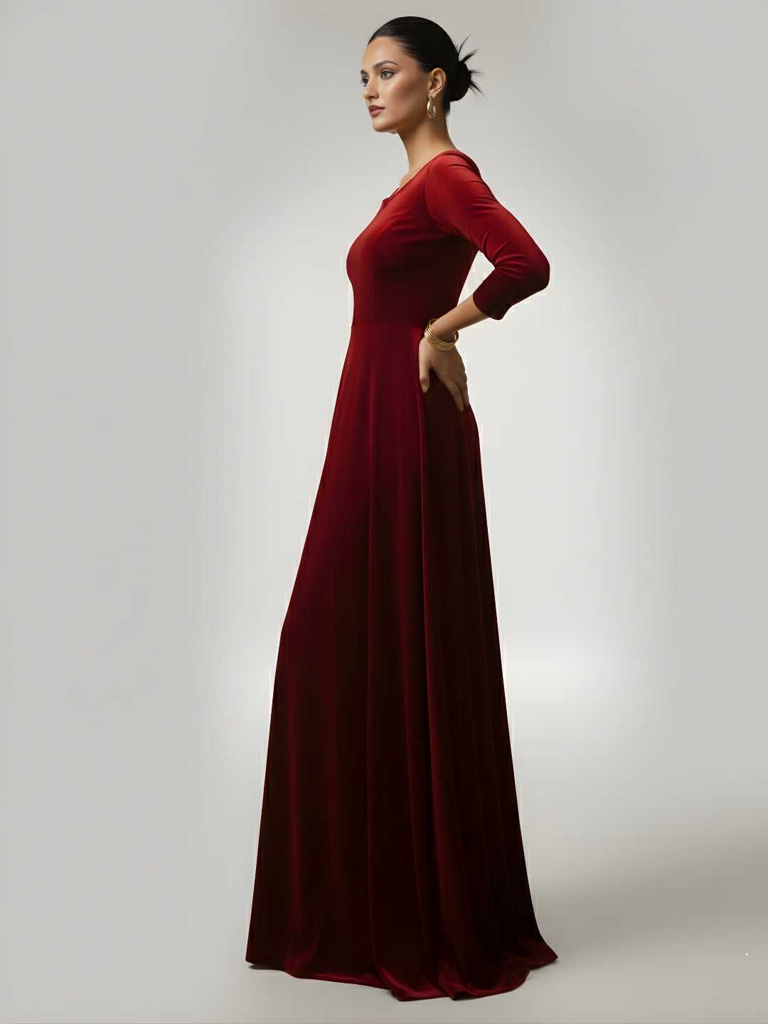 Imperial Maroon Velvet Floor Length Gown