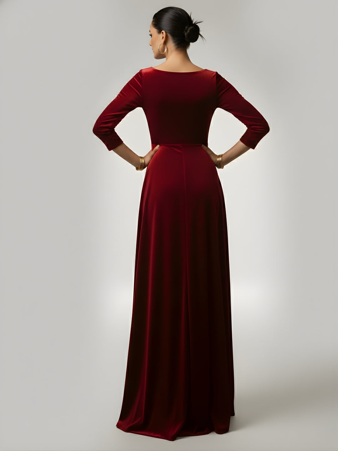 Imperial Maroon Velvet Floor Length Gown