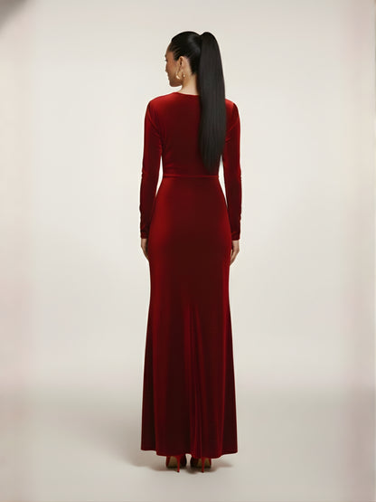Maroon Luxe Cowl Neck Siren Velvet Gown
