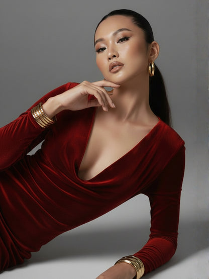 Maroon Luxe Cowl Neck Siren Velvet Gown