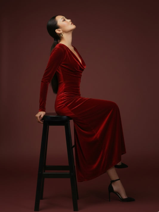 Maroon Luxe Cowl Neck Siren Velvet Gown
