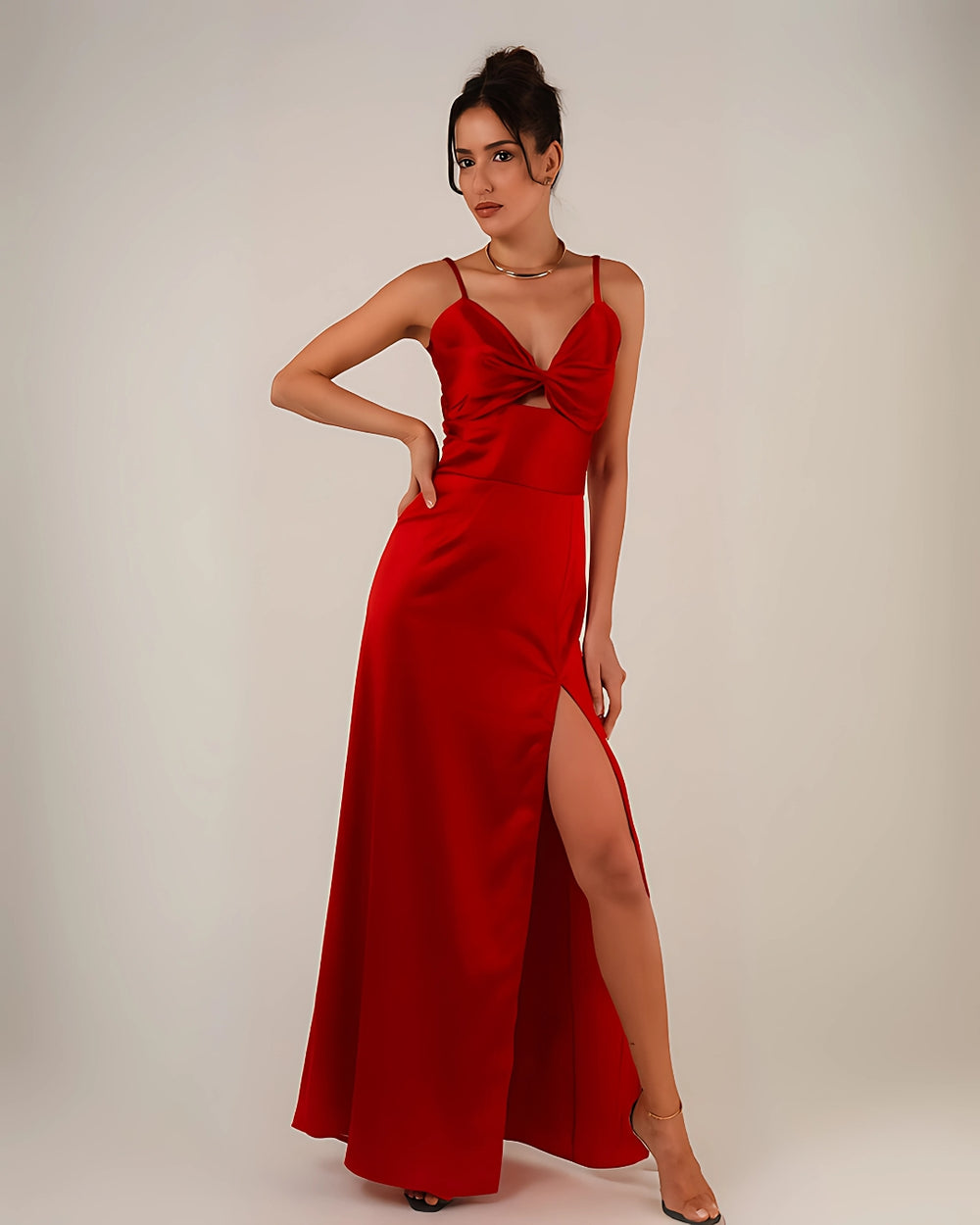 Crimson Temptation Red Slit Maxi Dress