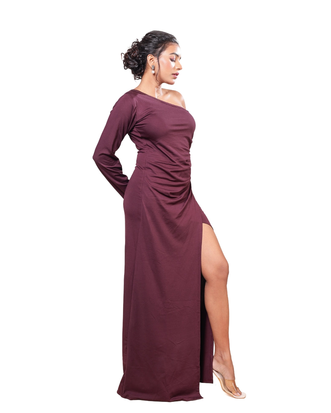 Plum Desire One-Shoulder Slit Bodycon Dress
