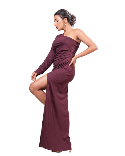 Plum Desire One-Shoulder Slit Bodycon Dress